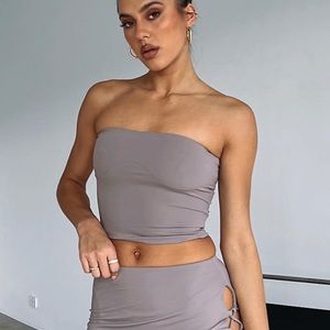 white fox boutique tube top in gray